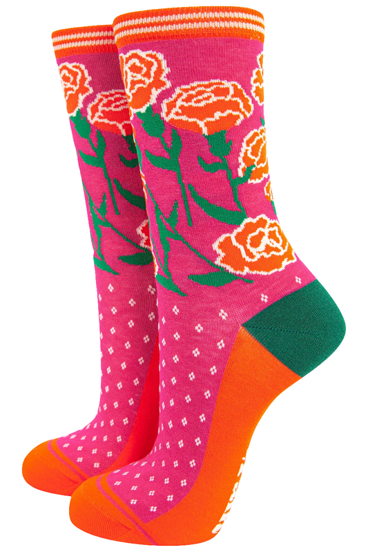 Women's Carnation Floral Print Bamboo Socks