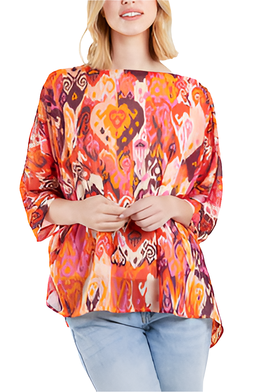 Orange Bold Print Floaty Top