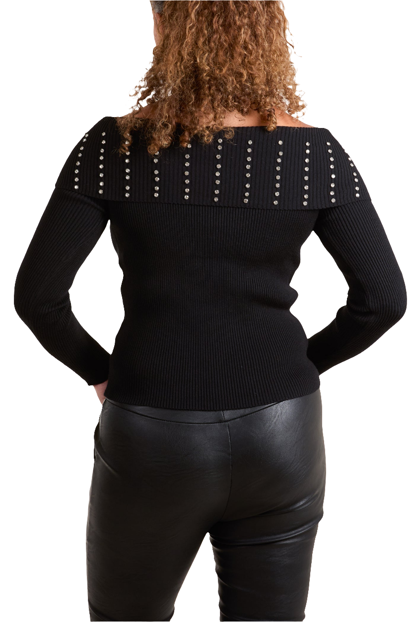 Diamanté Bardot Ribbed Jumper