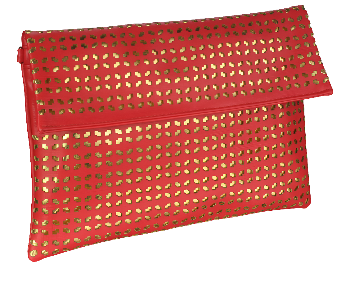 TOMATO RED & GOLD CUT OUT CLUTCH
