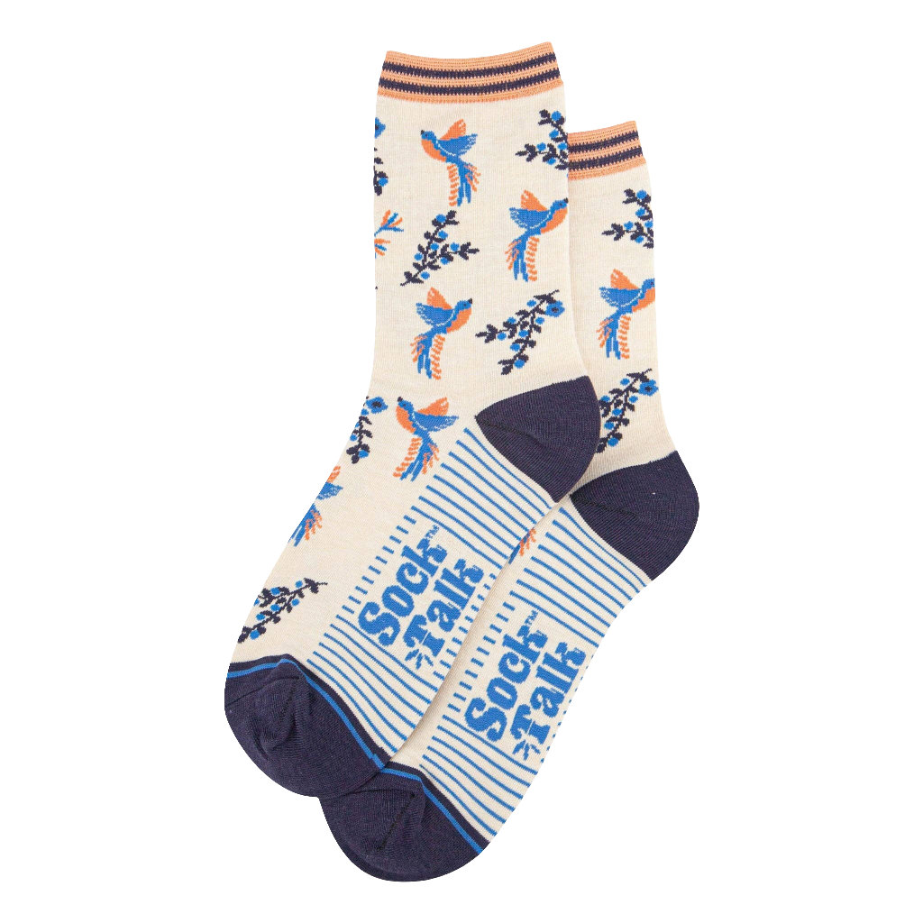 Women's Bamboo Socks - Cream, Hummingbird Floral