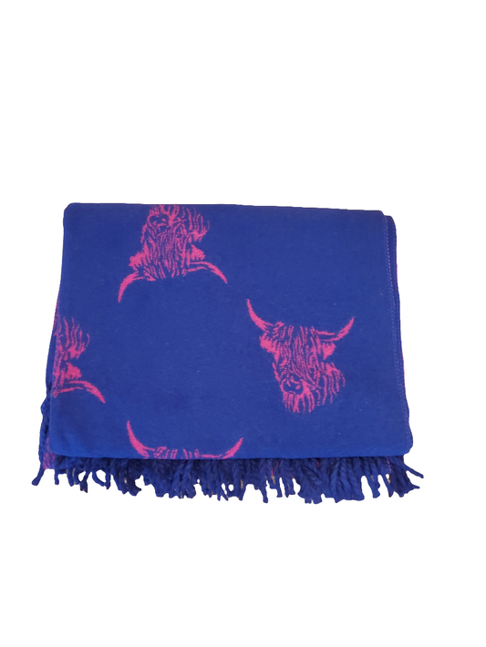 Navy and Pink Highland Cow Scarf