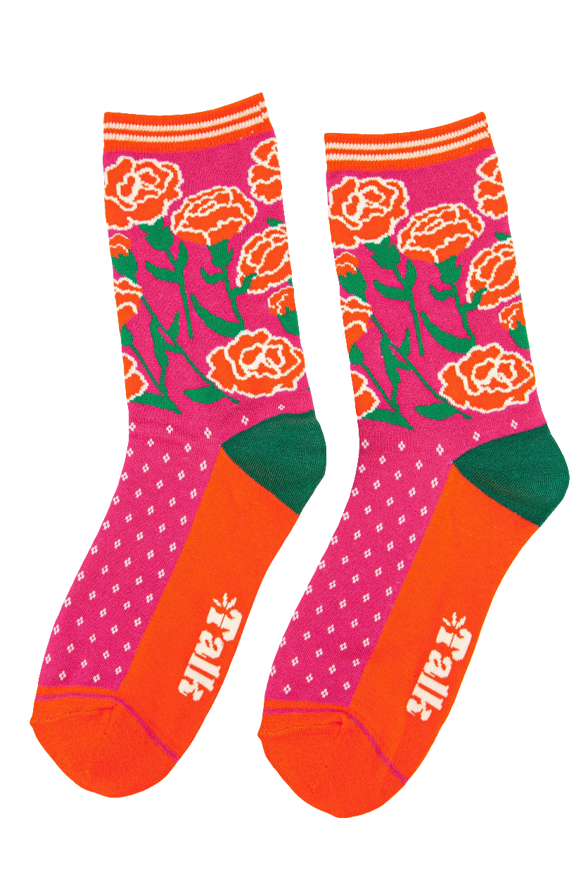 Women's Carnation Floral Print Bamboo Socks