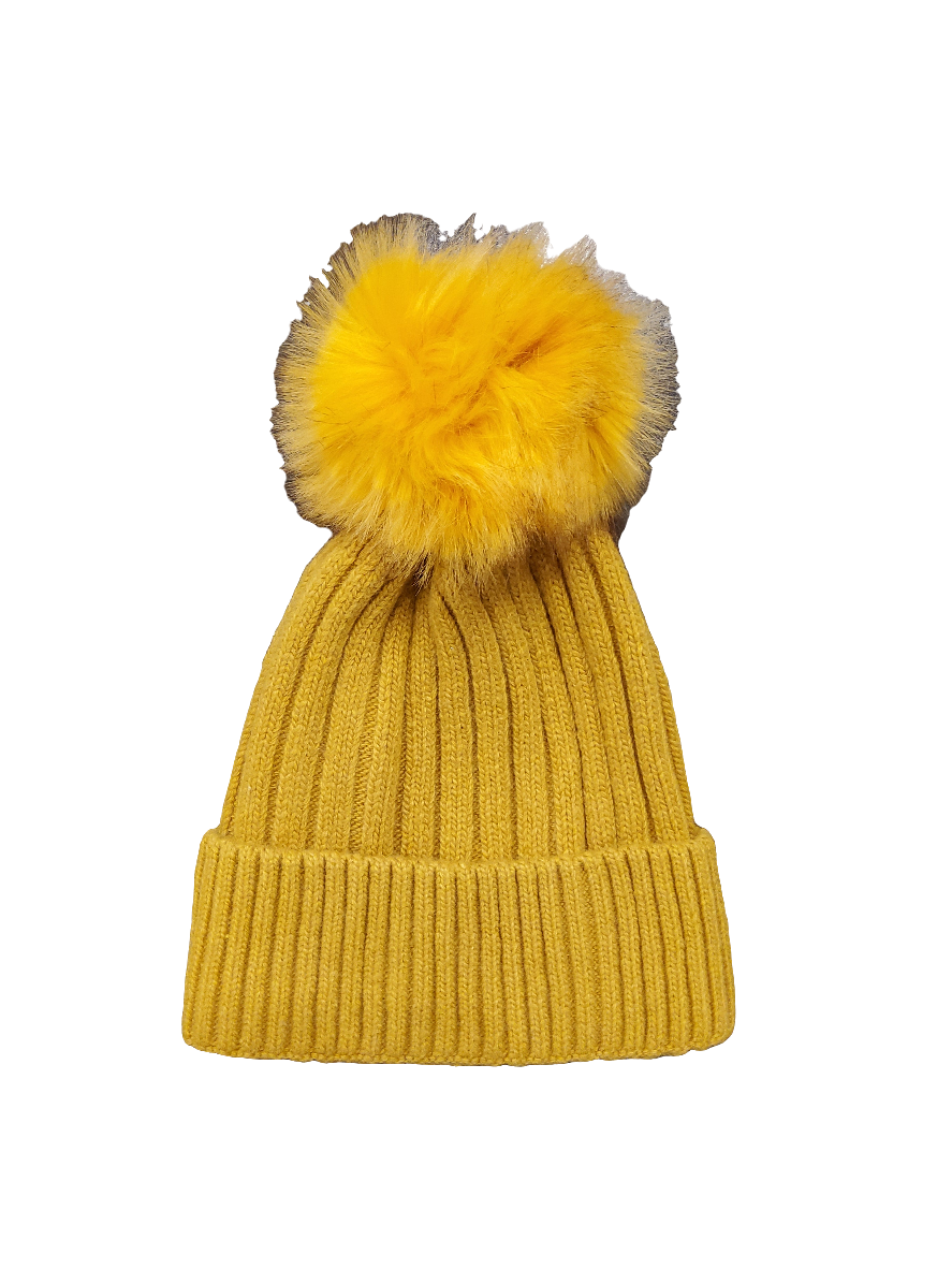 Mustard Knit PomPom Hat
