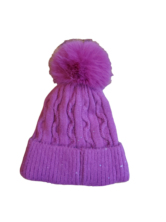 Pink Sparkle PomPom Hat
