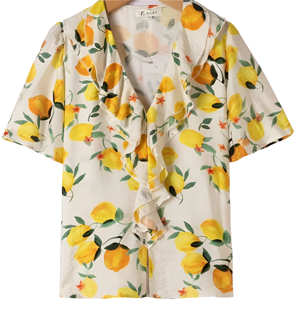 Lemon Print Frill Top