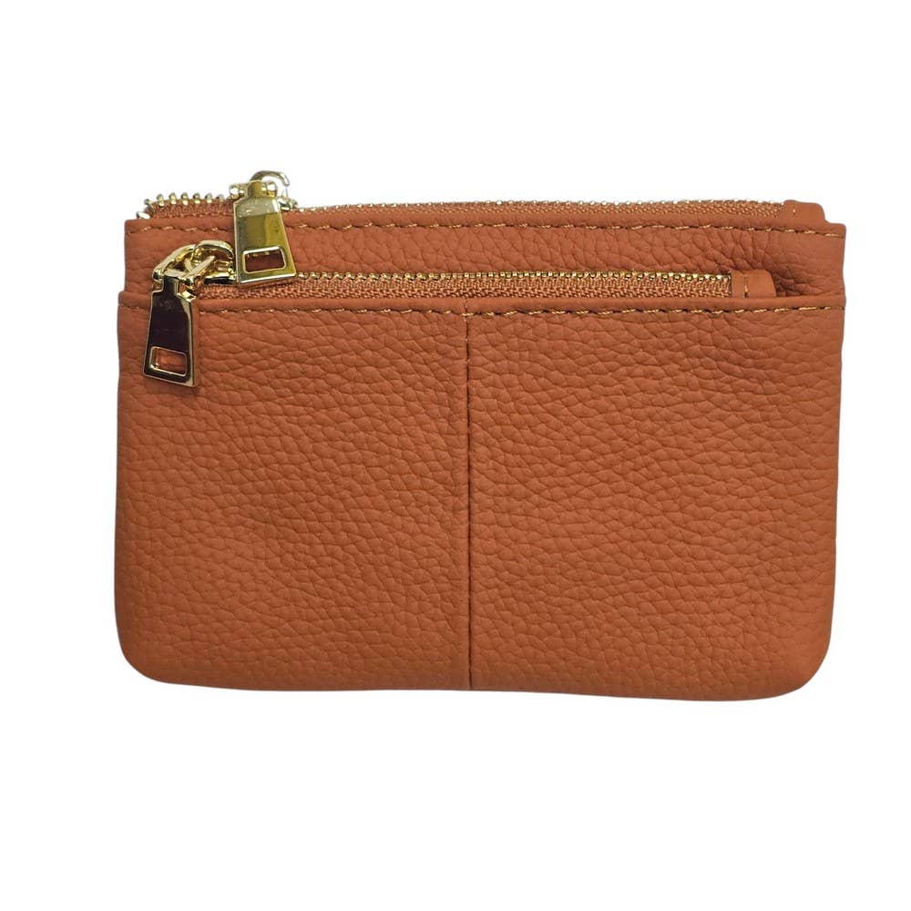 Leather Zip Coin Purse in Tan