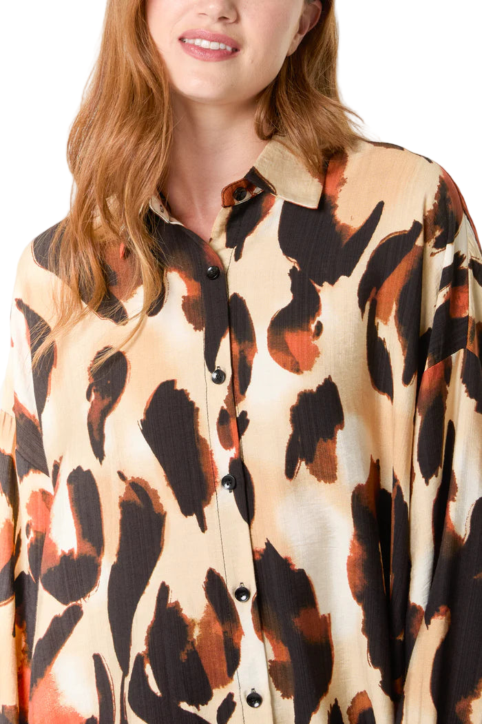 Relaxed Leopard Print Long Sleeve Shirt