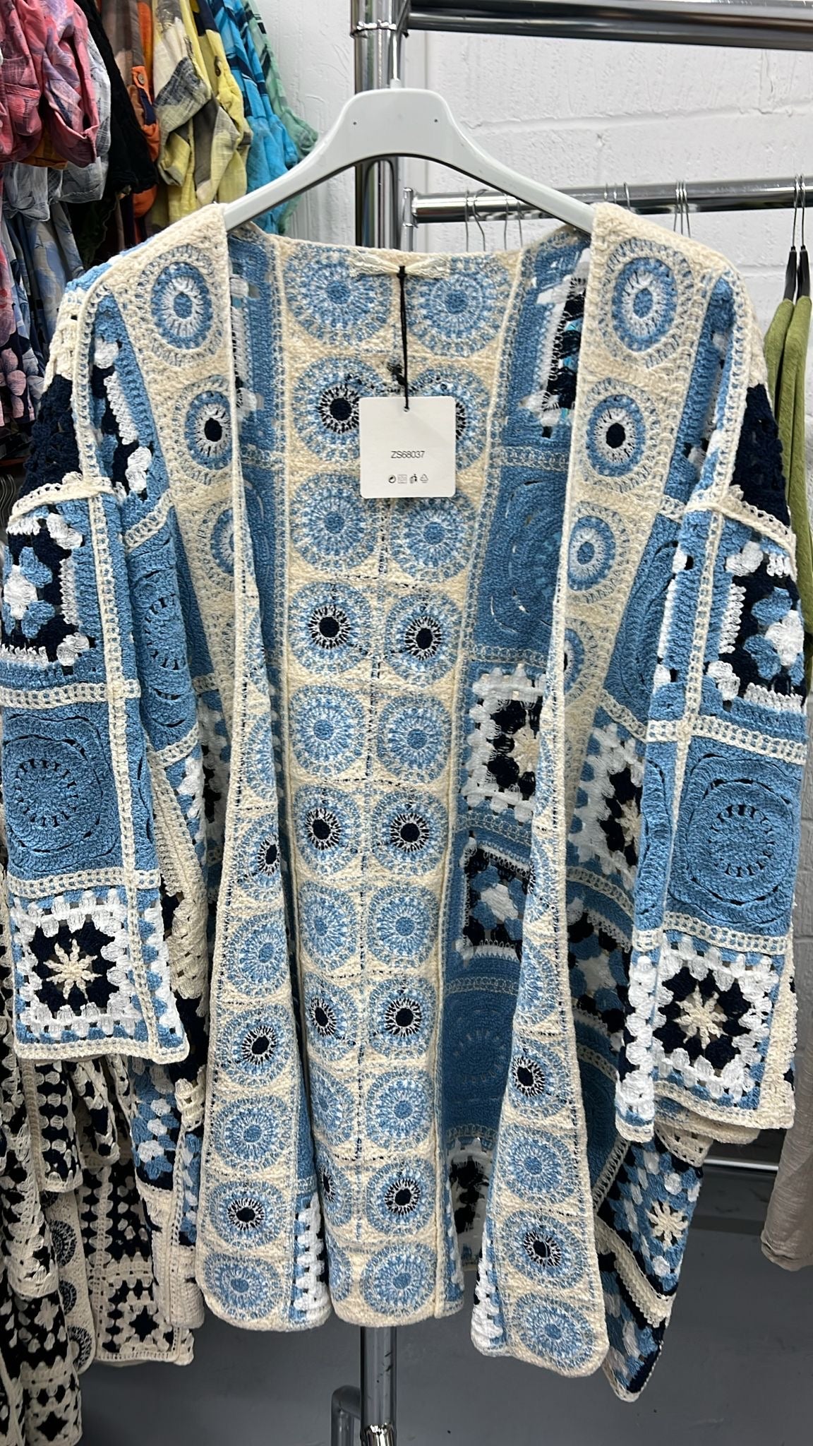 Long Crochet Cardigan Reversed Blue
