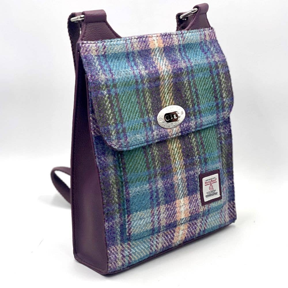 Harris Tweed Satchel Bag Green/Purple Plaid
