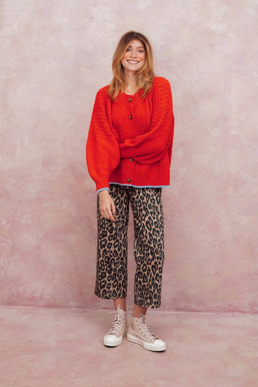 Brigit Pointelle Stitch Balloon Sleeve Cardigan