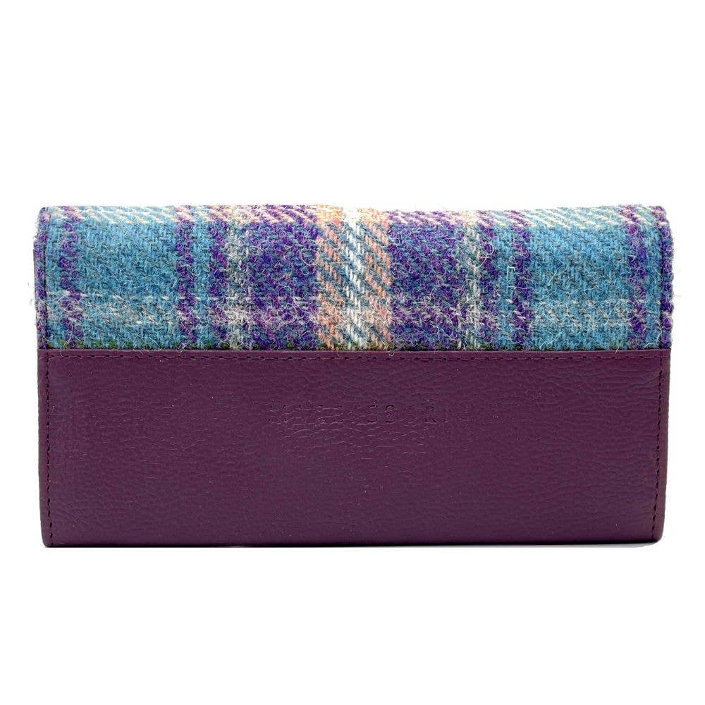 Harris Tweed Ladies Envelope Purse Green/Purple Plaid
