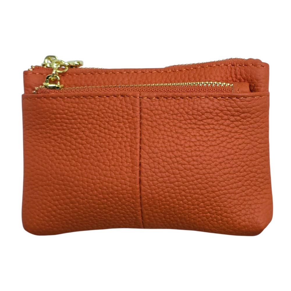 Leather Purse with Heart Shaped Zips in Orange