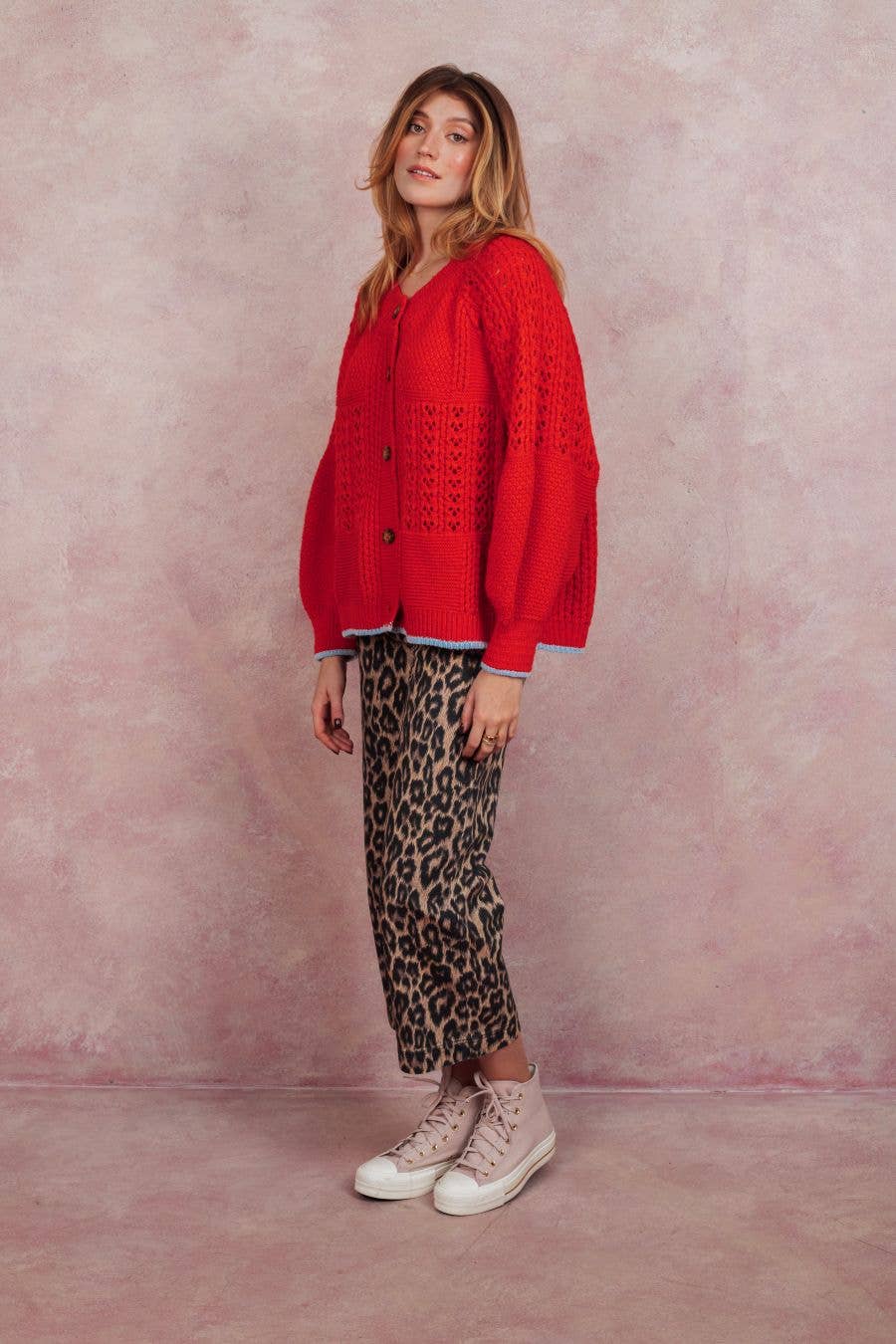 Brigit Pointelle Stitch Balloon Sleeve Cardigan