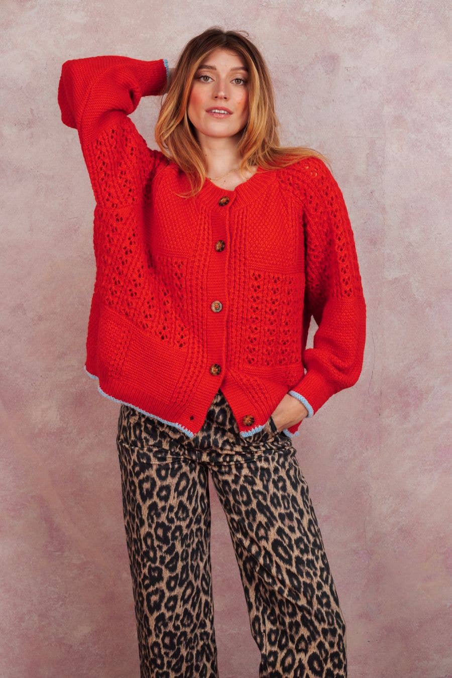 Brigit Pointelle Stitch Balloon Sleeve Cardigan