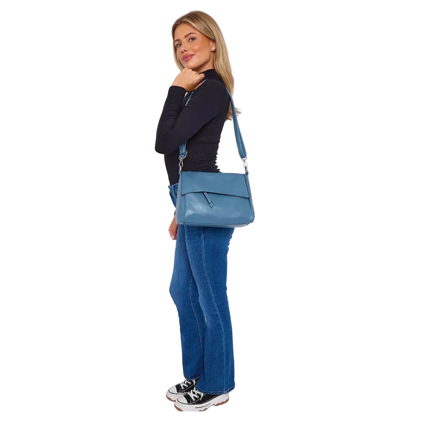 Blue Flap Over Crossbody Bag