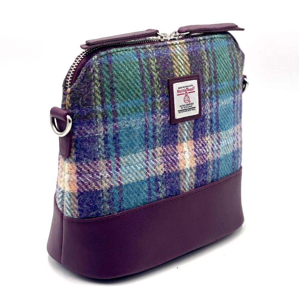 Harris Tweed Square Shoulder Bag Green/Purple Plaid