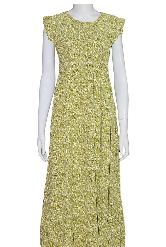 Floral Shirred Top Summer Dress in Blue