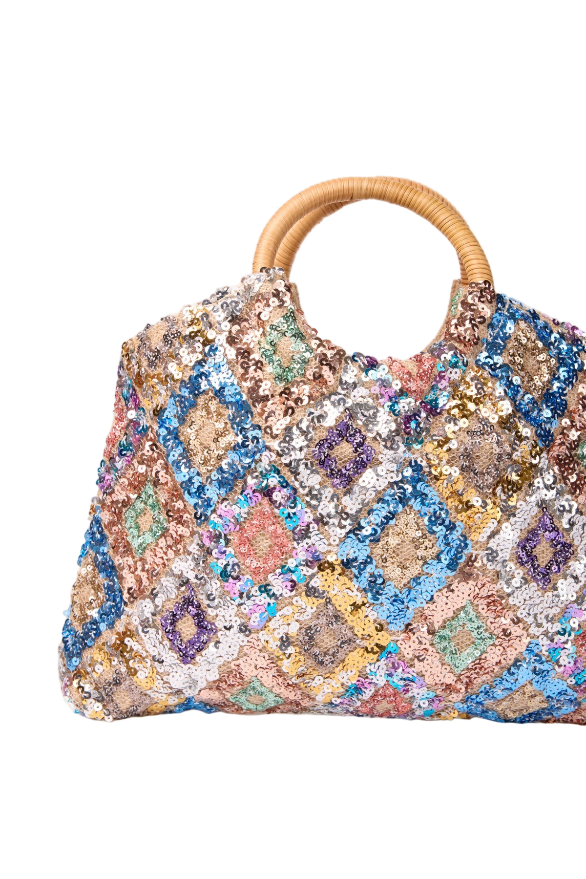 Sequin Bag with Bamboo Handle