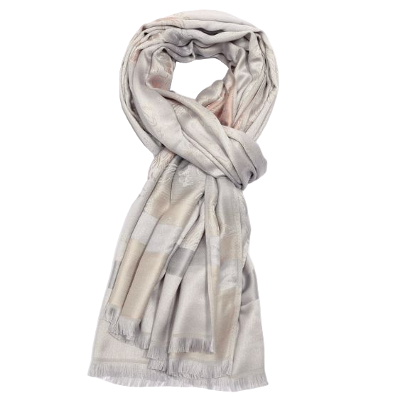 Silver scarf with a pattern on a white background