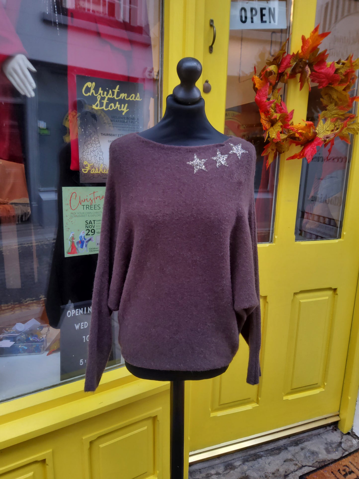 Burgundy Diamanté Star Jumper