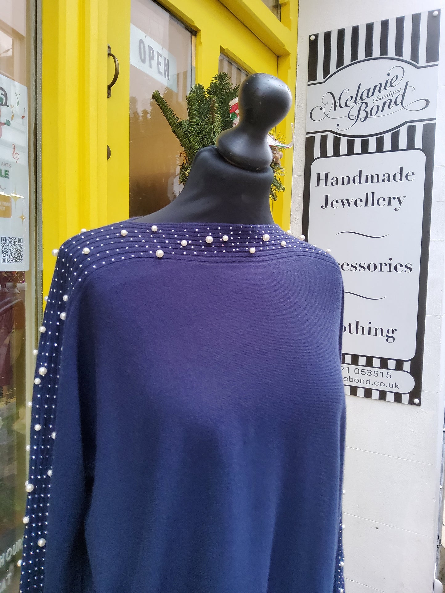 Navy Studded Pearl Diamanté Jumper