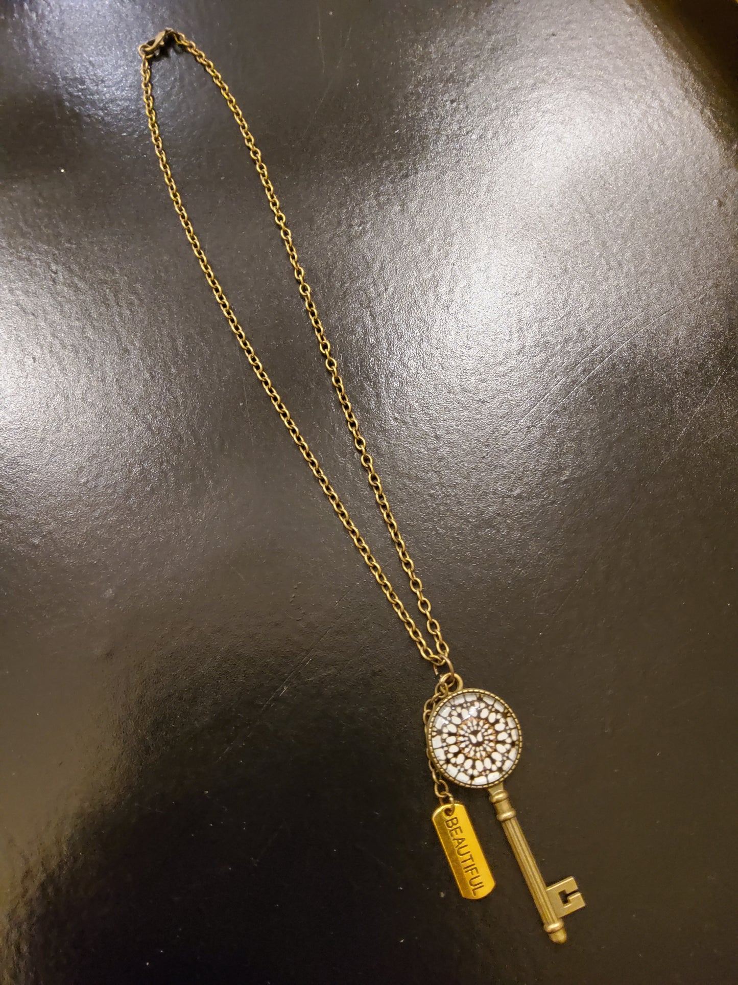'Beautiful' Bronze Key Necklace