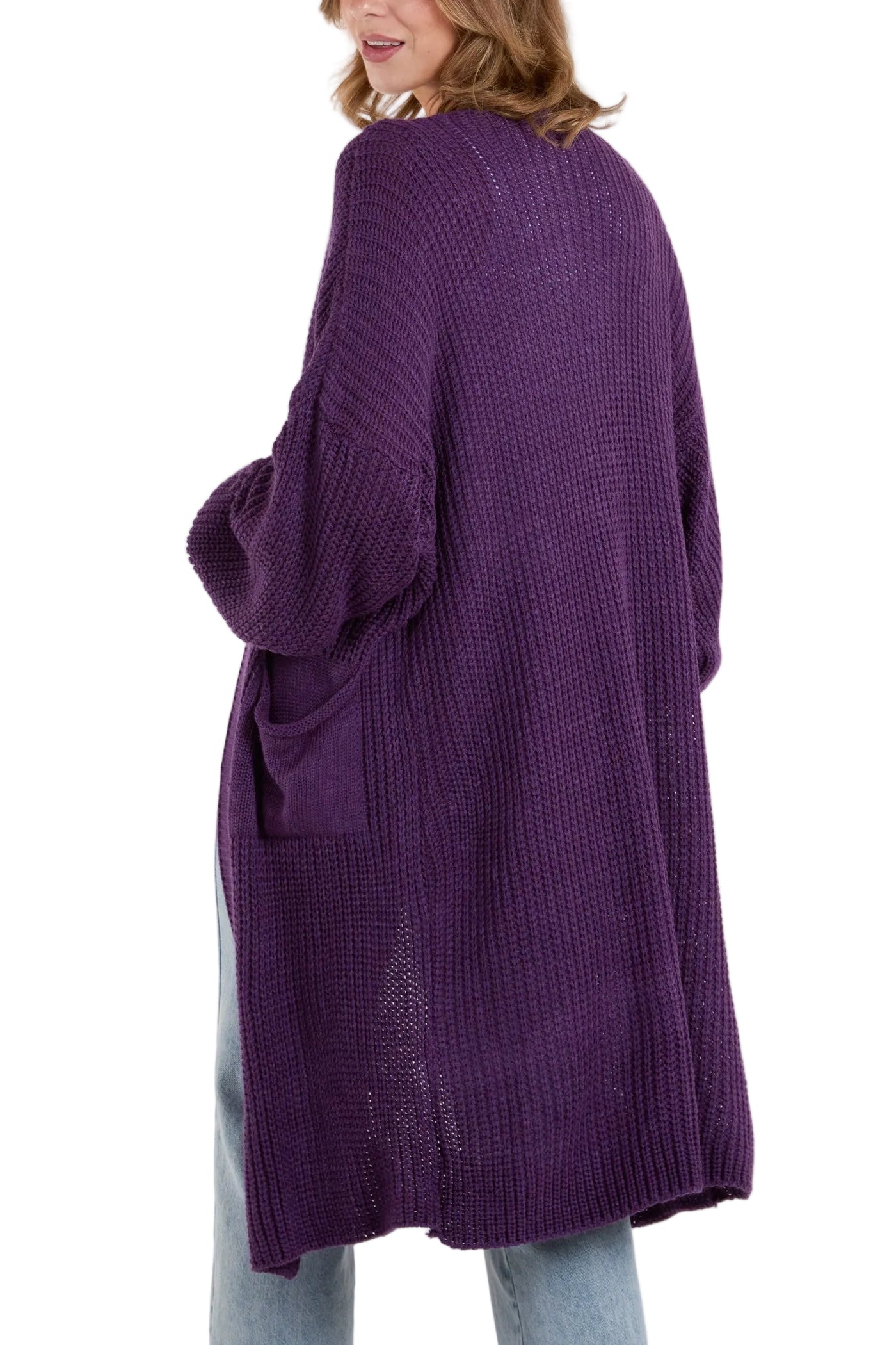 Knitted Long Coatigan Cardigan in purple