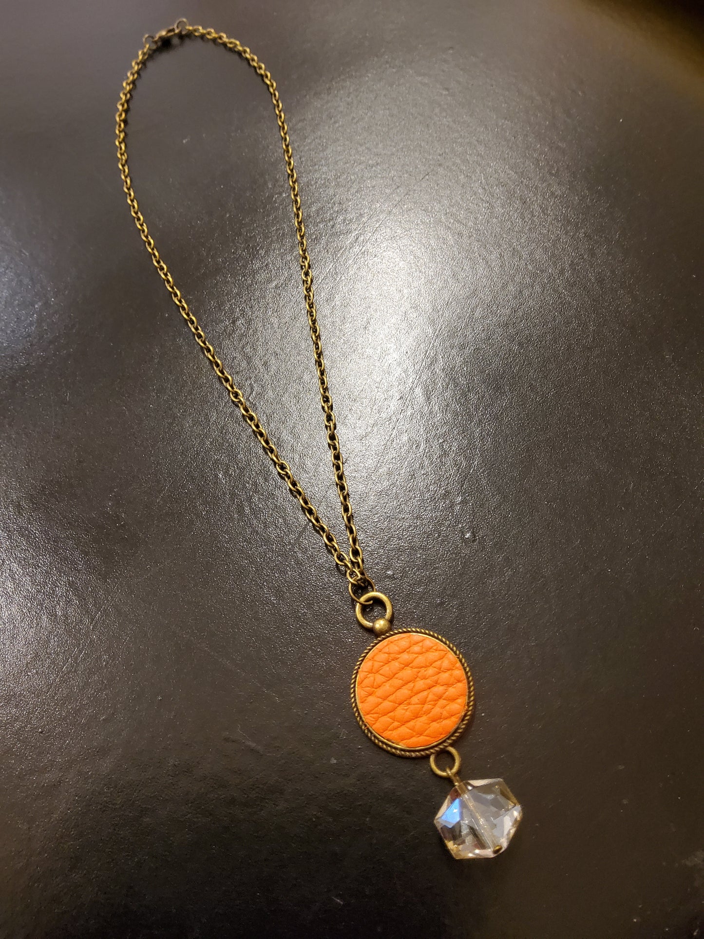 Orange Leather Jewel Necklace