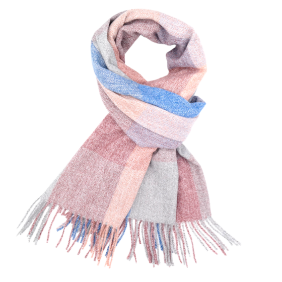 Red Cuckoo Blue and Pink Mix Tartan Scarf