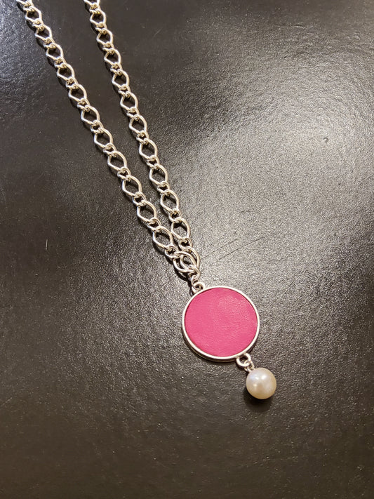 Leather and Pearl Silver Necklace