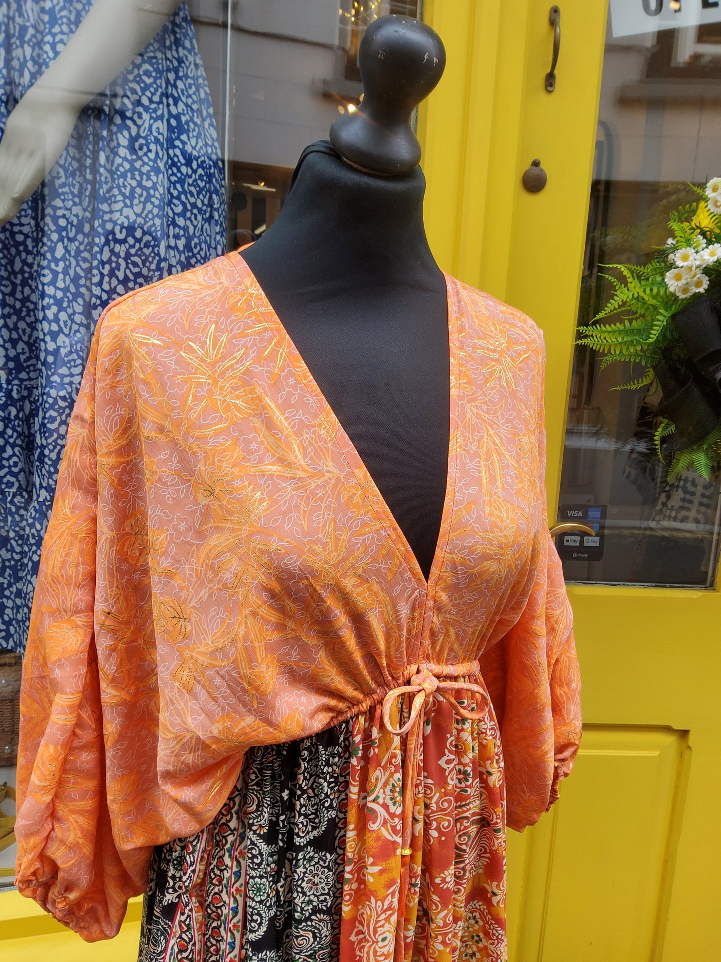 Orange Mixed Print Boho Maxi Dress