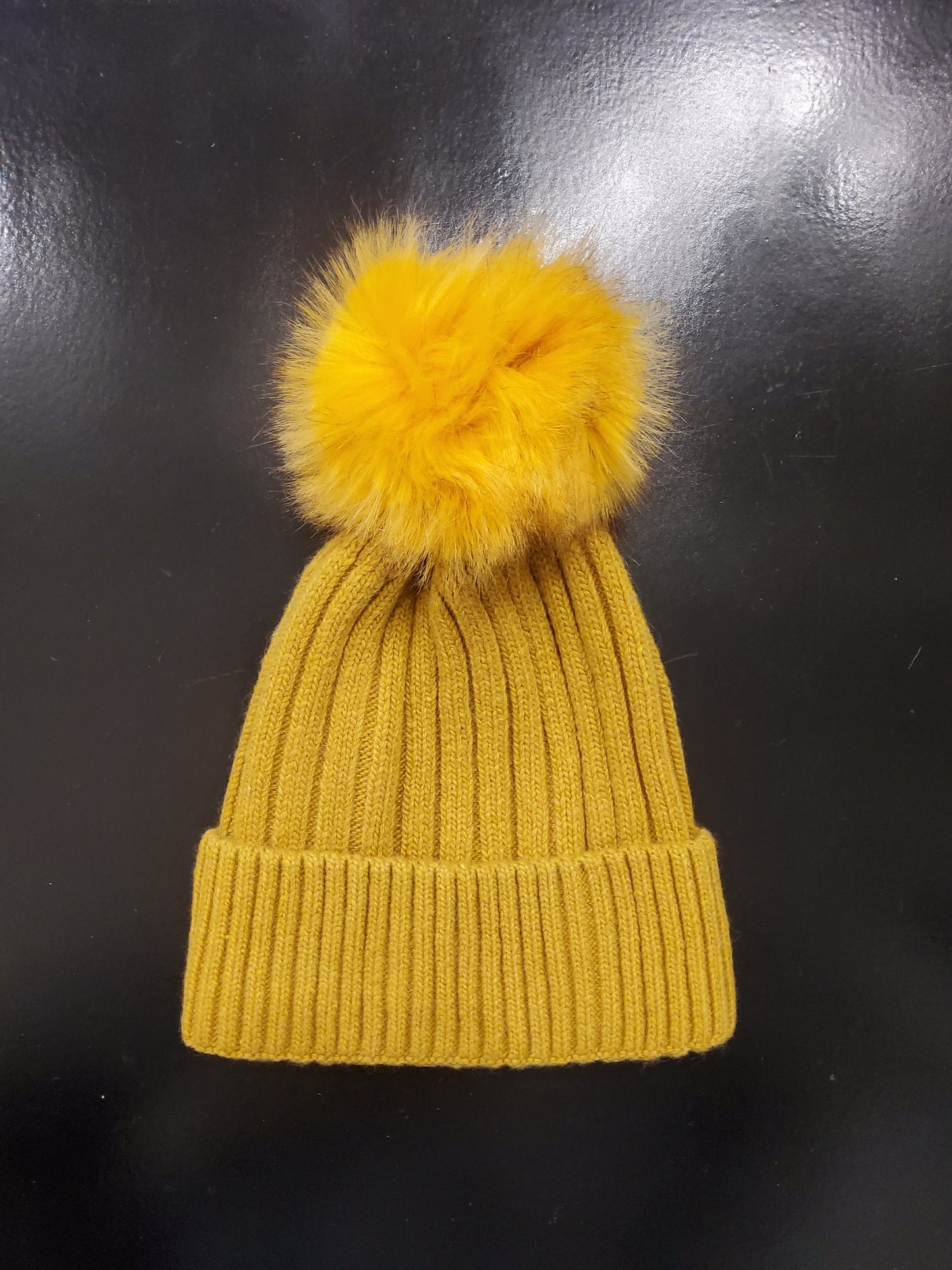 Mustard Knit PomPom Hat