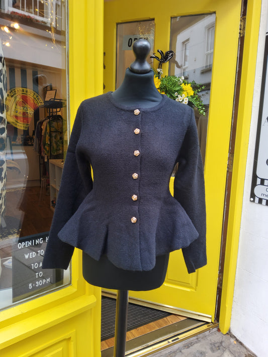 Gold Flower Button Peplum Cardigan