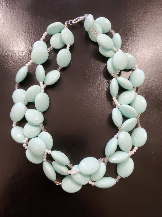 Mint Green Plaited Beaded Necklace