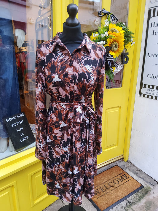 Brown Abstract Shirt Dress