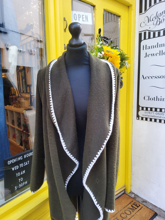 Khaki Waterfall Jacket with Hidden Pockets