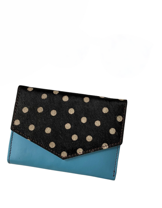 Small leather blue & dotty print purse