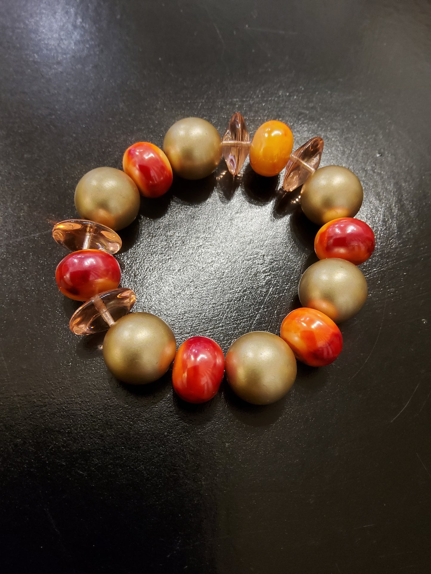 Red & Gold Beaded Bracelet With Czech Glass