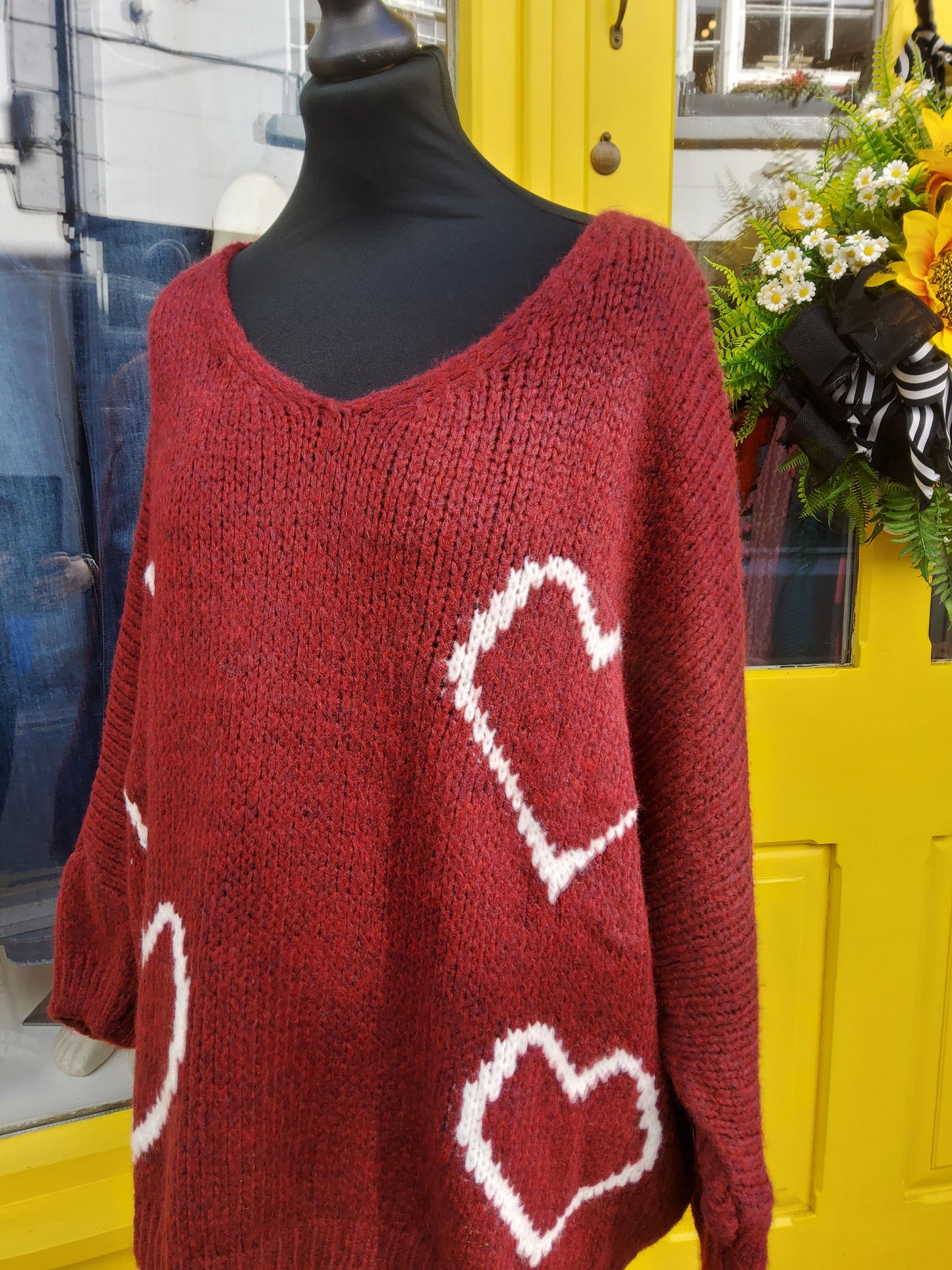 V-Neck Burgundy Heart Jumper