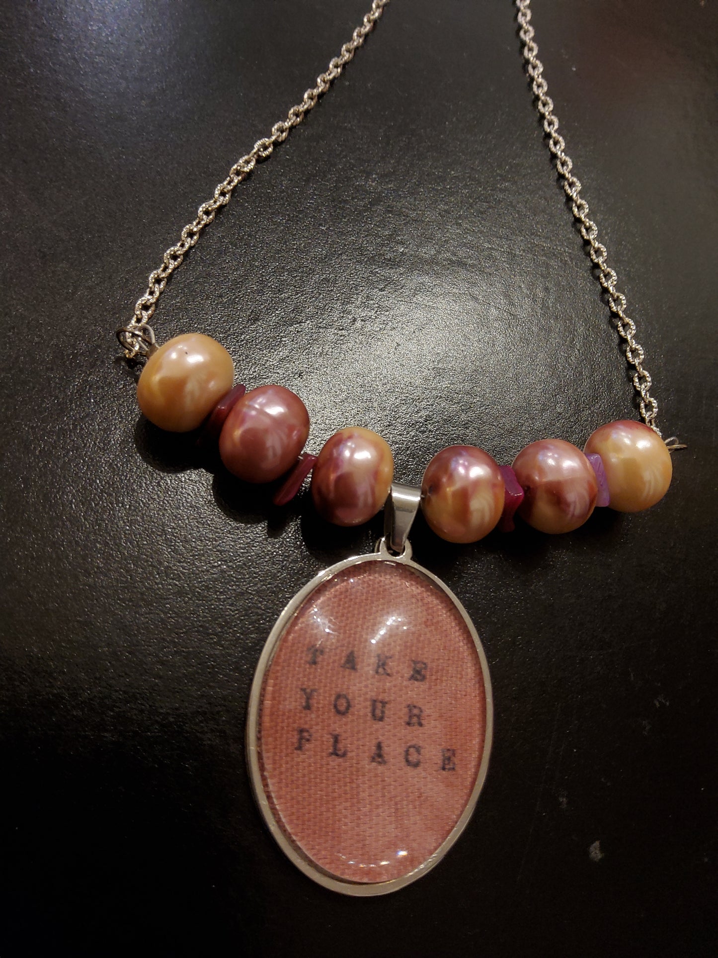 'Take your place' Linen Beaded Necklace