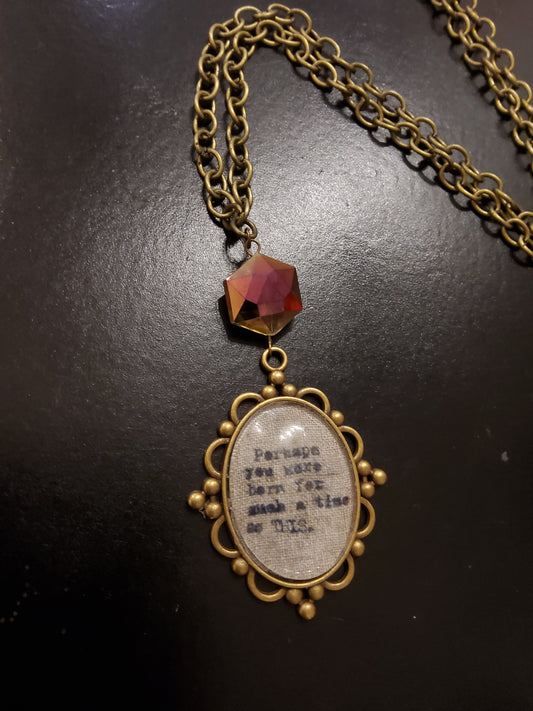 'For such a time as this' Red Crystal Bronze Necklace