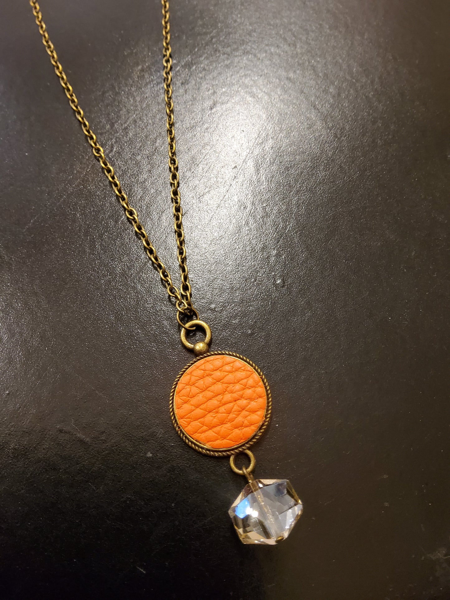 Orange Leather Jewel Necklace