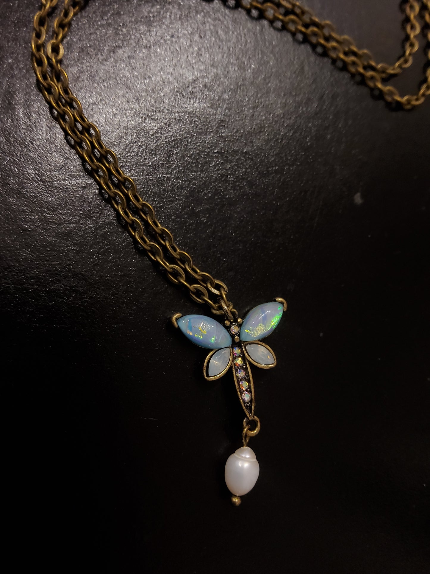 Chrome Butterfly Necklace with Bronze Chain