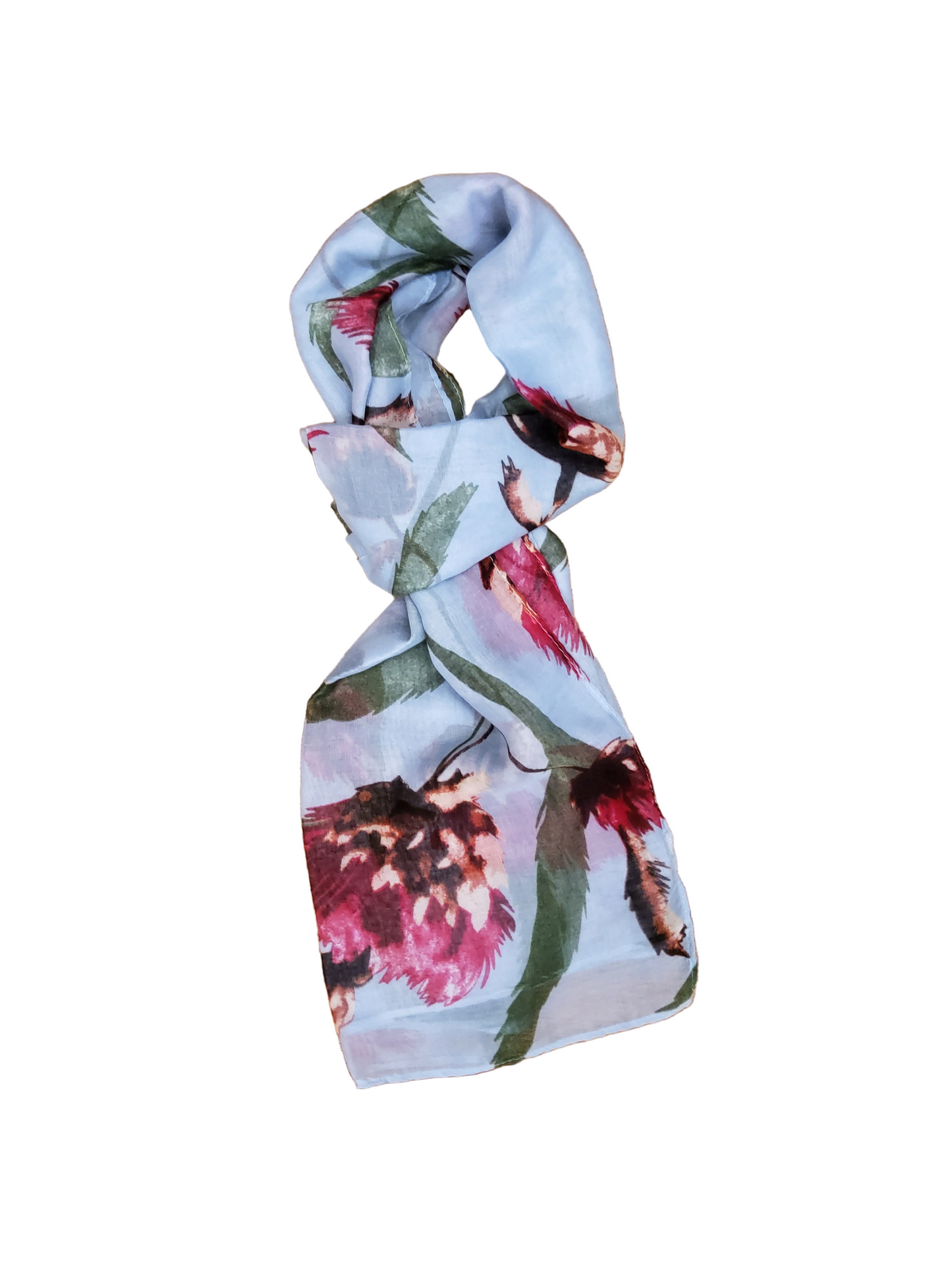 Sky blue scarf with thistle design