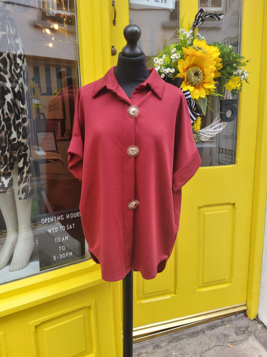 Gold Buttons Jersey Short Sleeve Shirt