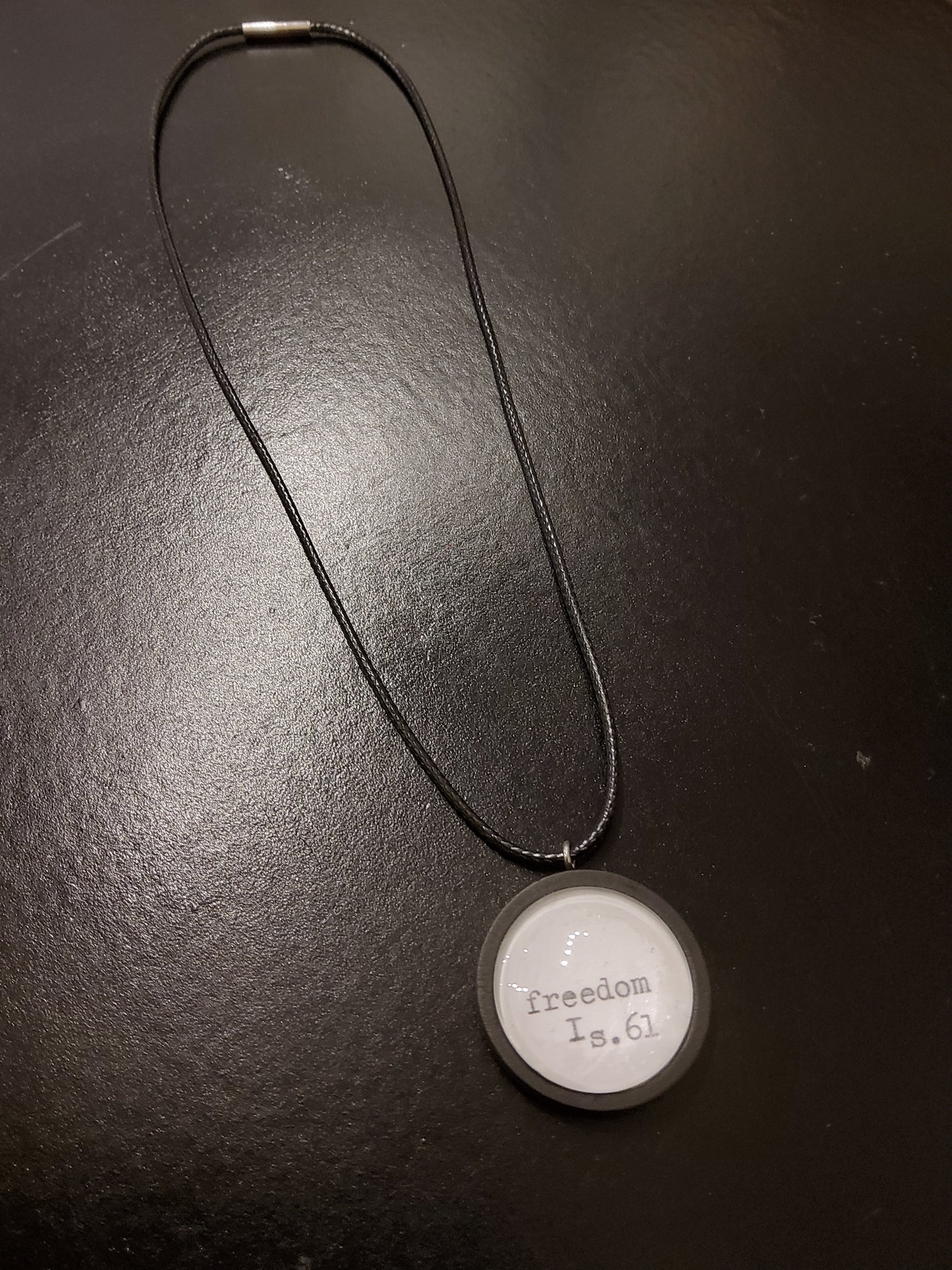 Black Pendant 'Freedom' (Isaiah 61) Black Cord Necklace