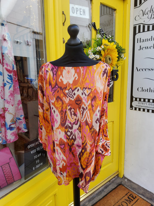 Orange Bold Print Floaty Top