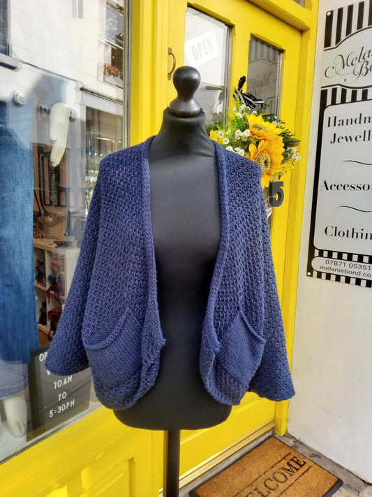 Navy Open Knitted Cardigan with Pockets