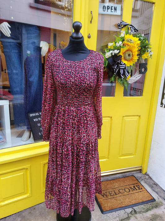 Speckled Burgundy Shirred Bodice Dress